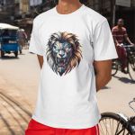 Camiseta Básica Masculina Leão Robô 100% Algodão Premium - Branco