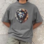 Camiseta Básica Masculina Leão Robô 100% Algodão Premium - Chumbo