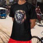 Camiseta Básica Masculina Leão Robô 100% Algodão Premium - Preto