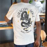 Camiseta Básica Masculina Dragão Chines Dragon Soul Frente E Costas 100% Algodão Premium - Branco
