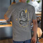 Camiseta Básica Masculina Dragão Chines Dragon Soul Frente E Costas 100% Algodão Premium - Chumbo