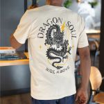 Camiseta Básica Masculina Dragão Chines Dragon Soul Frente E Costas 100% Algodão Premium - Off White