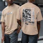 Camiseta Básica Masculina Carro De Corrida De Rua Frente E Costas 100% Algodão Premium - Caqui