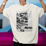 Camiseta Básica Masculina Carro De Corrida De Rua Frente E Costas 100% Algodão Premium - Off White