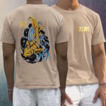 Camiseta Básica Masculina Carpa Escrito Japonês Frente e Costas 100% Algodão Premium - Caqui