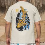 Camiseta Básica Masculina Carpa Escrito Japonês Frente e Costas 100% Algodão Premium - Off White