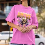 Camiseta Feminina Justice Anjo Direito Advogado 100% Algodão Premium - Rosa