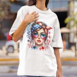 Camiseta Feminina Americana USA Bandeira 100% Algodão Premium - Branco