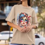 Camiseta Feminina Americana USA Bandeira 100% Algodão Premium - Caqui