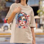 Camiseta Feminina Americana USA Bandeira 100% Algodão Premium - Caqui