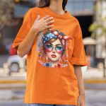 Camiseta Feminina Americana USA Bandeira 100% Algodão Premium - Laranja