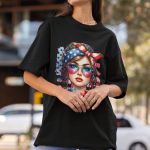 Camiseta Feminina Americana USA Bandeira 100% Algodão Premium - Preto
