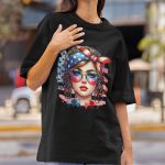 Camiseta Feminina Americana USA Bandeira 100% Algodão Premium - Preto