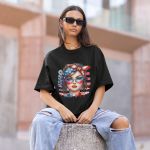 Camiseta Feminina Americana USA Bandeira 100% Algodão Premium - Preto