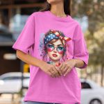 Camiseta Feminina Americana USA Bandeira 100% Algodão Premium - Rosa