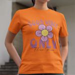 Camiseta Básica Feminina Good Vibes Only Flor 100% Algodão Premium - Laranja