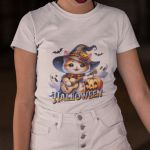 Camiseta Básica Feminina Gatinho Fofo Halloween Violão 100% Algodão Premium - Branco