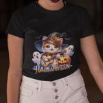 Camiseta Básica Feminina Gatinho Fofo Halloween Violão 100% Algodão Premium - Preto