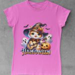 Camiseta Básica Feminina Gatinho Fofo Halloween Violão 100% Algodão Premium - Rosa