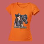 Camiseta Básica Feminina Cavalo Dark Horse Girl 100% Algodão Premium - Laranja