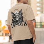 Camiseta Masculina Anjo Bíblico Wings Costas 100% Algodão Premium - Caqui