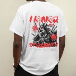 Camiseta Masculina Honra Samurai Frente E Costas 100% Algodão Premium - Branco