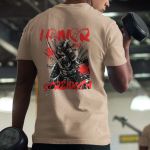 Camiseta Masculina Honra Samurai Frente E Costas 100% Algodão Premium - Caqui