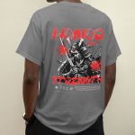 Camiseta Masculina Honra Samurai Frente E Costas 100% Algodão Premium - Chumbo