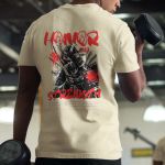 Camiseta Masculina Honra Samurai Frente E Costas 100% Algodão Premium - Off White