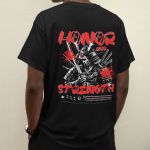 Camiseta Masculina Honra Samurai Frente E Costas 100% Algodão Premium - Preto