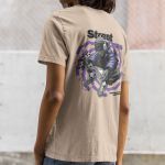 Camiseta Masculina Streetwear Trap Anime Frente E Costas 100% Algodão Premium - Caqui