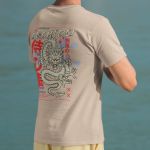 Camiseta Masculina Bushido Dragão Frente E Costas 100% Algodão Premium - Caqui