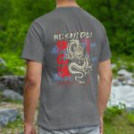 Camiseta Masculina Bushido Dragão Frente E Costas 100% Algodão Premium - Chumbo