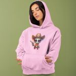 Moletom Unissex Canguru Alien Cowboy Com Capuz - Rosa Bebê
