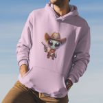 Moletom Unissex Canguru Alien Cowboy Com Capuz - Rosa Bebê