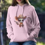 Moletom Unissex Canguru Alien Cowboy Com Capuz - Rosa Bebê