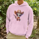 Moletom Unissex Canguru Alien Cowboy Com Capuz - Rosa Bebê