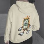 Moletom Unissex Canguru Com Capuz Dinheiro Em Chamas - Off White