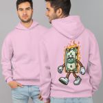 Moletom Unissex Canguru Com Capuz Dinheiro Em Chamas - Rosa Bebê