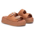 Sandália Plataforma Feminina Aura Com Fivelas Ajustáveis 910-GG - Caramelo
