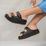 Sandália Plataforma Feminina Aura Com Fivelas Ajustáveis 910-GG - Preto