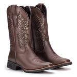 Bota Texana Feminina Dallas Café com Lêiser Bronze 