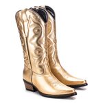 Bota Texana Feminina Metalizado Ouro