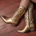 Bota Texana Feminina Metalizado Ouro