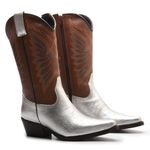 Bota Texana Feminina Metalizado Prata/Kizar Café