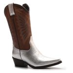 Bota Texana Feminina Metalizado Prata/Kizar Café