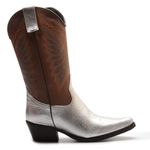 Bota Texana Feminina Metalizado Prata/Kizar Café