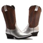 Bota Texana Feminina Metalizado Prata/Kizar Café
