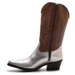 Bota Texana Feminina Metalizado Prata/Kizar Café