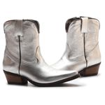 Bota Texana Feminina Cano Curto Metalizado Prata